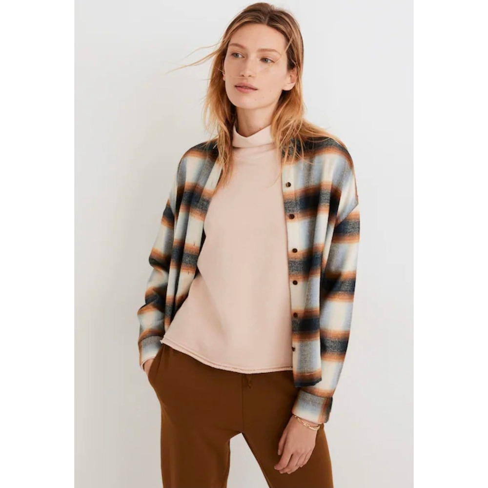 Madewell Women Flannel Westlake Shirt Allen Plaid Small Orange Relaxed Oversized